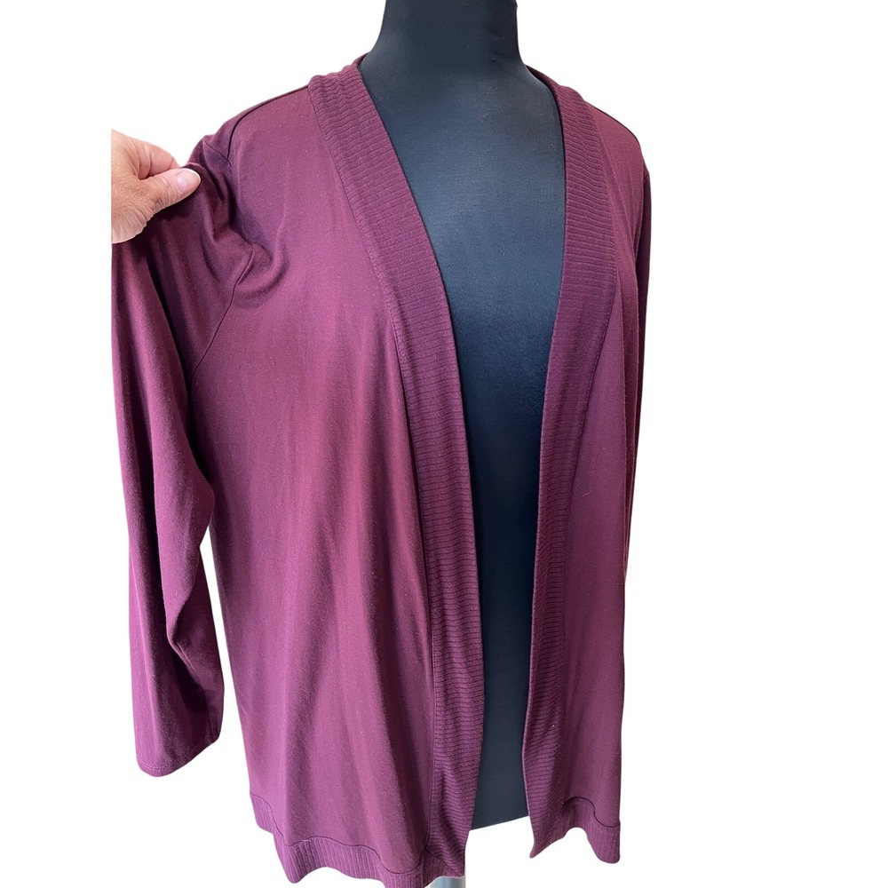 J. Jill Wearever Collection Burgundy Plum Open Front Cardigan XL Rayon Blend - Picture 2 of 6